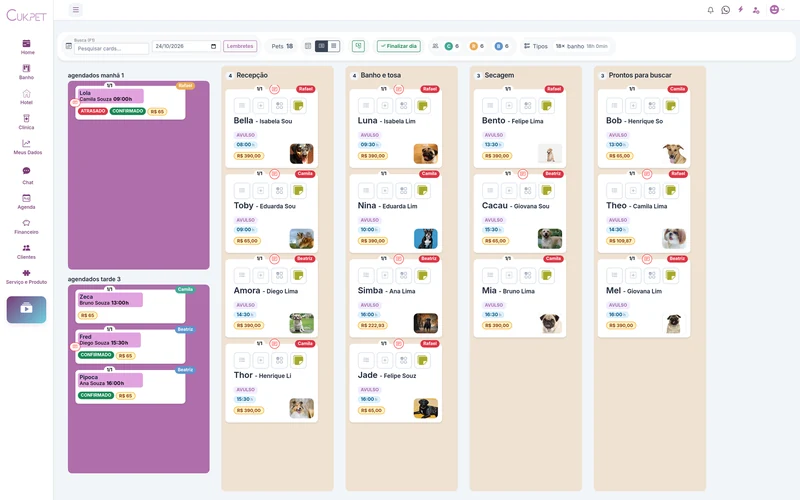 Tela real da CukPet: Banho e tosa, com dados demonstrativos